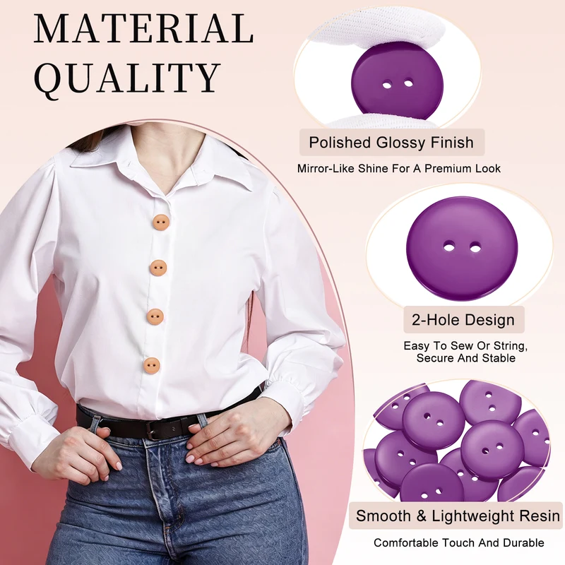 16 Pcs 25mm Resin Sewing Buttons, 2 Hole for Sewing Coats Shirts, Purple