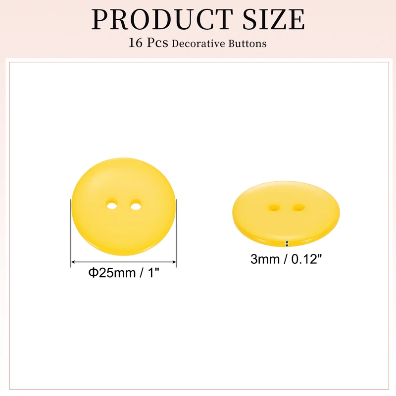 16 Pcs 25mm Resin Sewing Buttons, 2 Hole for Sewing Coats Shirts, Yellow