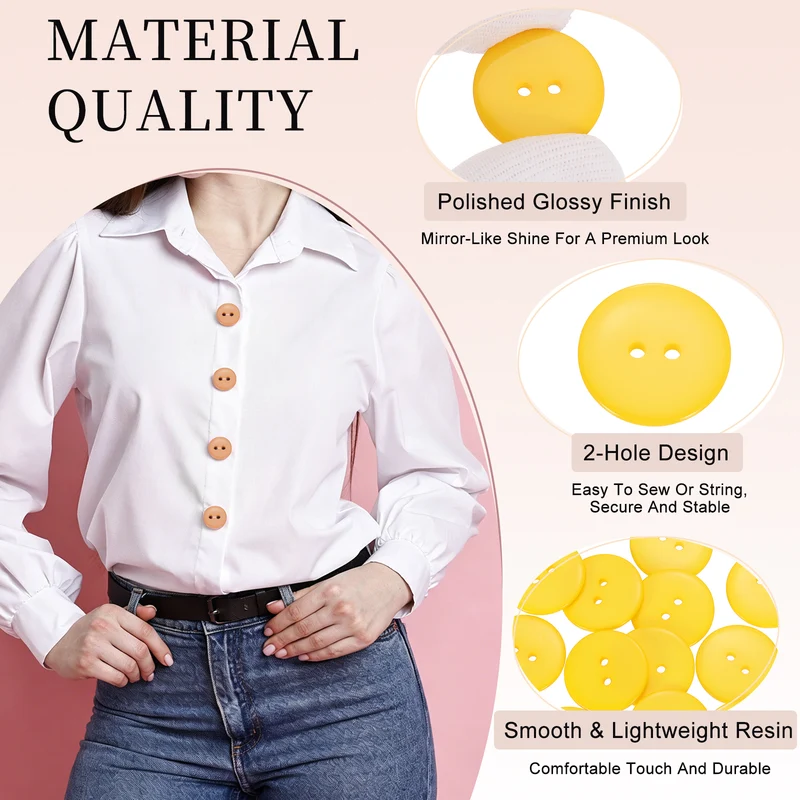 16 Pcs 25mm Resin Sewing Buttons, 2 Hole for Sewing Coats Shirts, Yellow