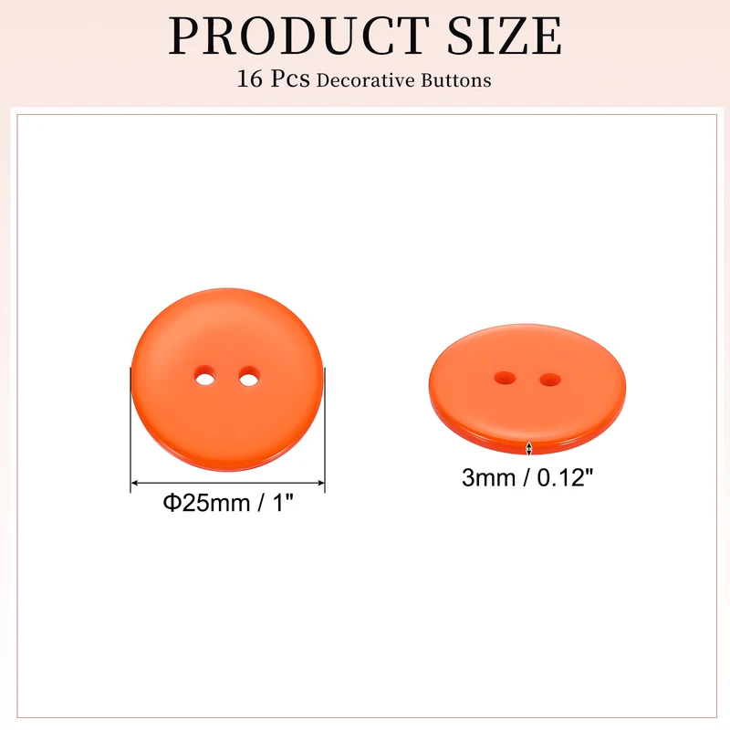 16 Pcs 25mm Resin Sewing Buttons, 2 Hole for Sewing Coats Shirts, Orange