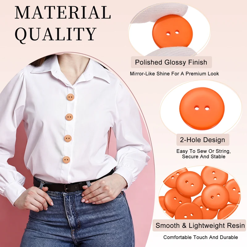 16 Pcs 25mm Resin Sewing Buttons, 2 Hole for Sewing Coats Shirts, Orange