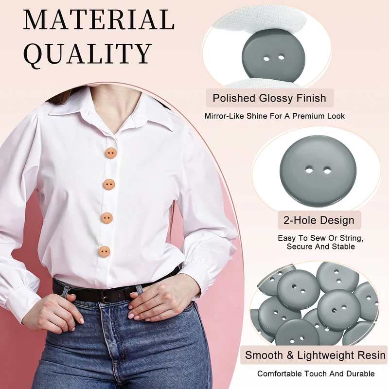 16 Pcs 25mm Resin Sewing Buttons, 2 Hole for Sewing Coats Shirts, Gray