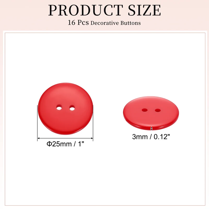 16 Pcs 25mm Resin Sewing Buttons, 2 Hole for Sewing Coats Shirts, Orange Red