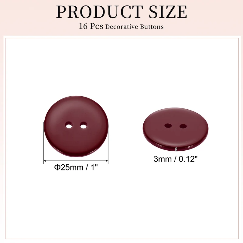 16 Pcs 25mm Resin Sewing Buttons, 2 Hole for Sewing Coats Shirts, Dark Red