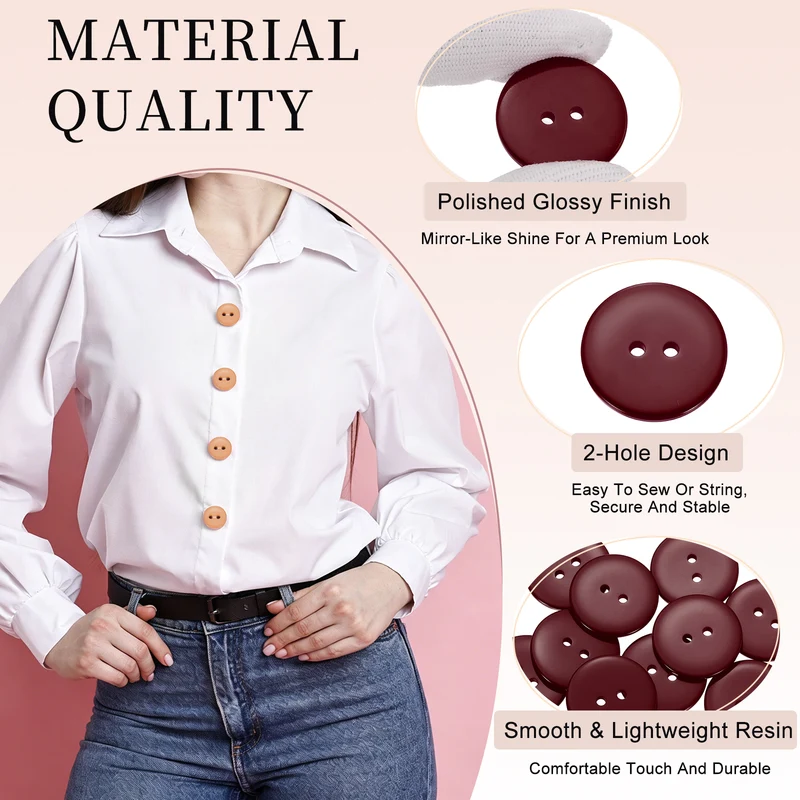 16 Pcs 25mm Resin Sewing Buttons, 2 Hole for Sewing Coats Shirts, Dark Red
