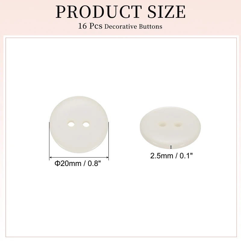 16 Pcs 20mm Resin Sewing Buttons, 2 Hole for Sewing Coats Shirts, Beige