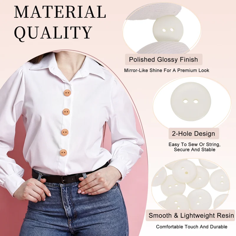 16 Pcs 20mm Resin Sewing Buttons, 2 Hole for Sewing Coats Shirts, Beige