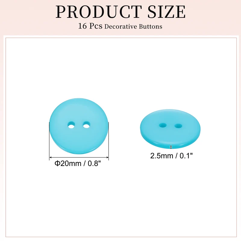 16 Pcs 20mm Resin Sewing Buttons, 2 Hole for Sewing Coats Shirts, Lake Blue