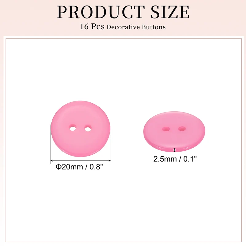 16 Pcs 20mm Resin Sewing Buttons, 2 Hole for Sewing Coats Shirts, Pink