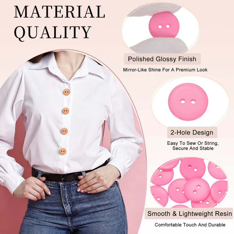 16 Pcs 20mm Resin Sewing Buttons, 2 Hole for Sewing Coats Shirts, Pink
