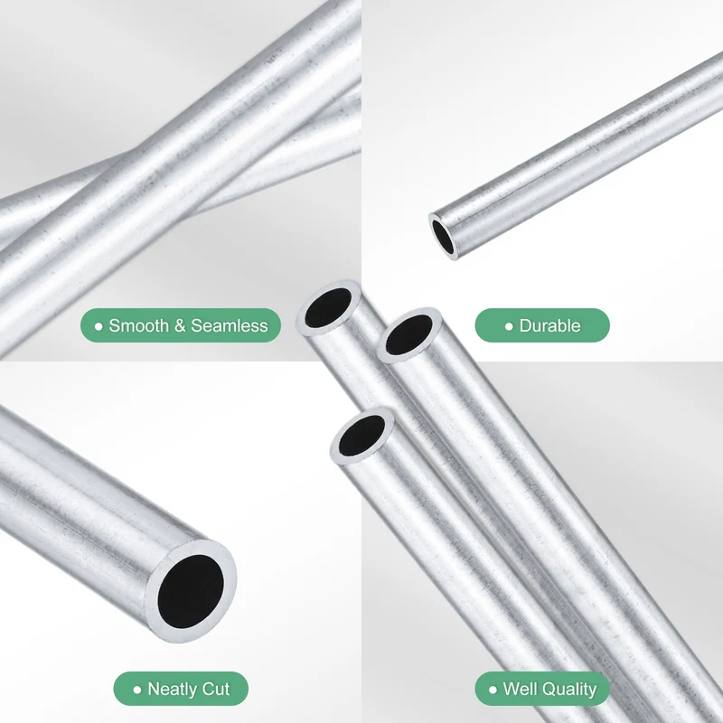 3-Pack 6063 Aluminum Round Tube, 5mmx7mm(IDxOD) 300mm Length Straight Tubing