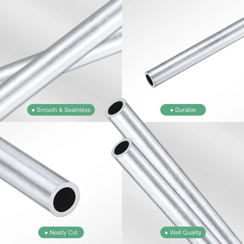 2-Pack 6063 Aluminum Round Tube, 5mmx7mm(IDxOD) 300mm Length Straight Tubing