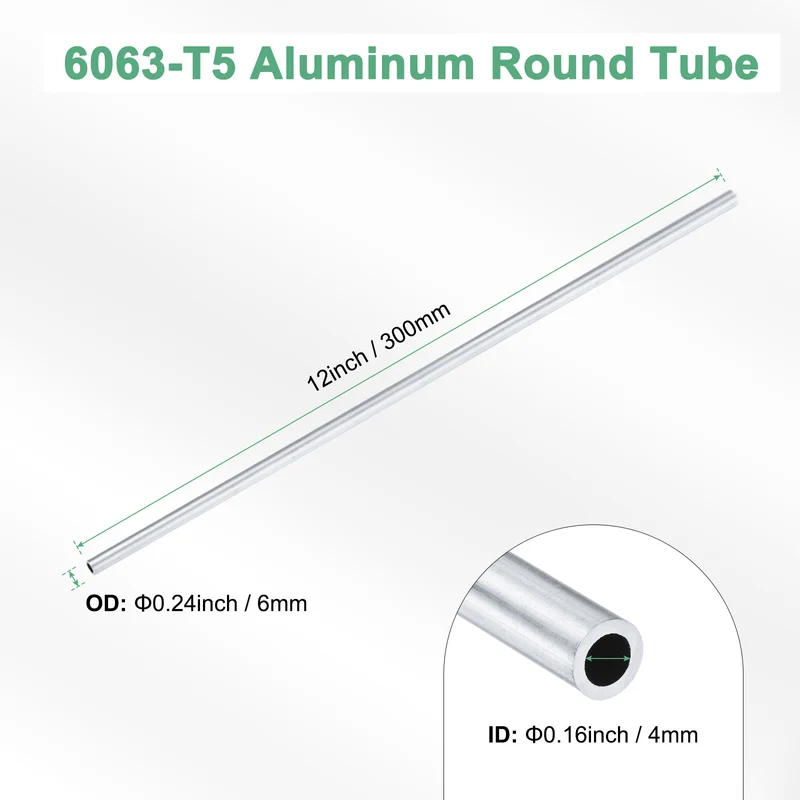 1-Pack 6063 Aluminum Round Tube, 4mmx6mm(IDxOD) 300mm Length Straight Tubing