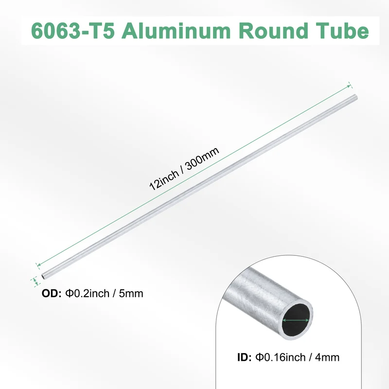 1-Pack 6063 Aluminum Round Tube, 4mmx5mm(IDxOD) 300mm Length Straight Tubing