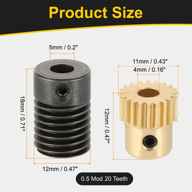 Worm Gear Set 0.5 Module 20:1 Reduction Rate(Gear-4mm Bore, Rod 5mm Bore)