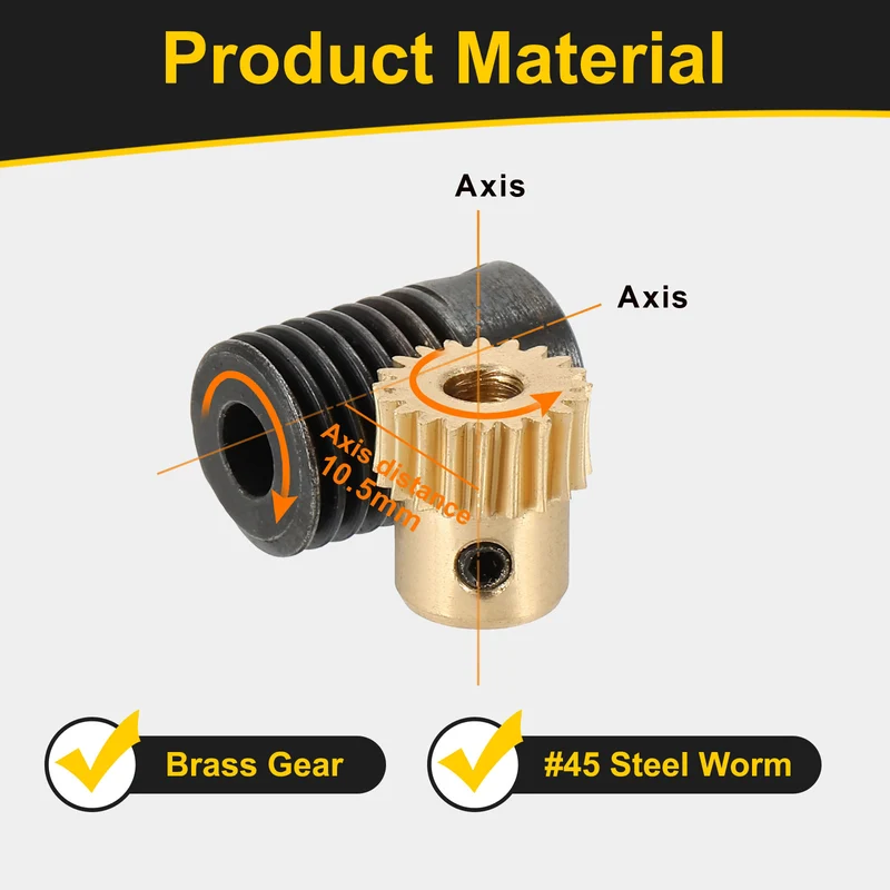 Worm Gear Set 0.5 Module 20:1 Reduction Rate(Gear-4mm Bore, Rod 5mm Bore)