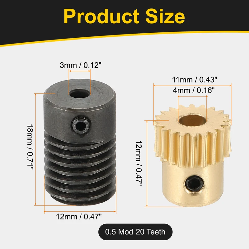 Worm Gear Set 0.5 Module 20:1 Reduction Rate(Gear-4mm Bore, Rod 3mm Bore)