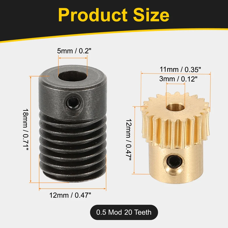 Worm Gear Set 0.5 Module 20:1 Reduction Rate(Gear-3mm Bore, Rod 5mm Bore)