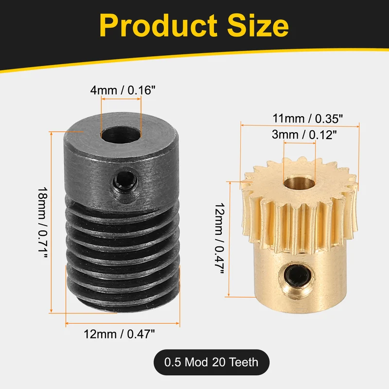 Worm Gear Set 0.5 Module 20:1 Reduction Rate(Gear-3mm Bore, Rod 4mm Bore)