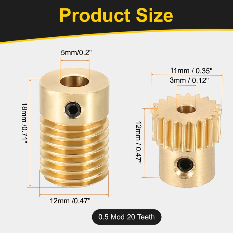Worm Gear Set 0.5 Module 20:1 Reduction Rate(Gear-3mm Bore, Rod 5mm Bore)