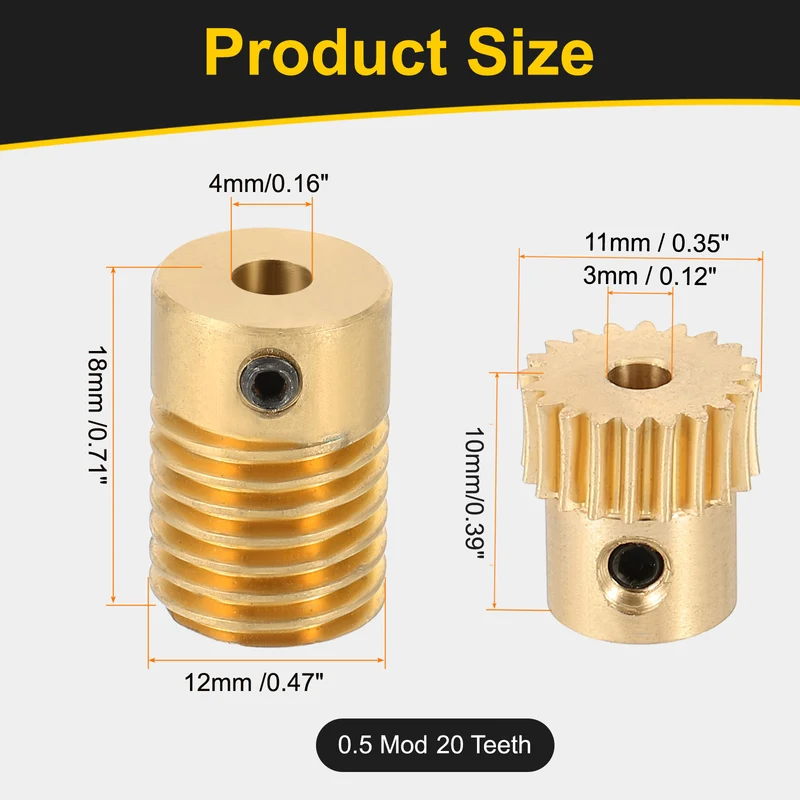 Worm Gear Set 0.5 Module 20:1 Reduction Rate(Gear-3mm Bore, Rod 4mm Bore)