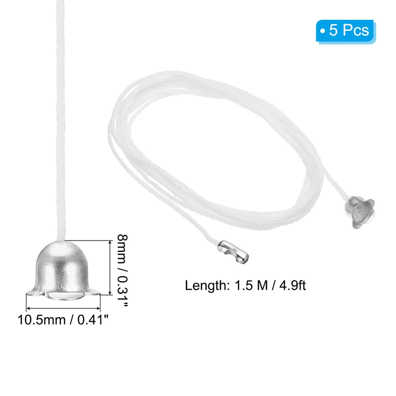1.5M Ceiling Fan Pull Chain Extender, 5 Pcs with Flower Pendant, Silver Tone
