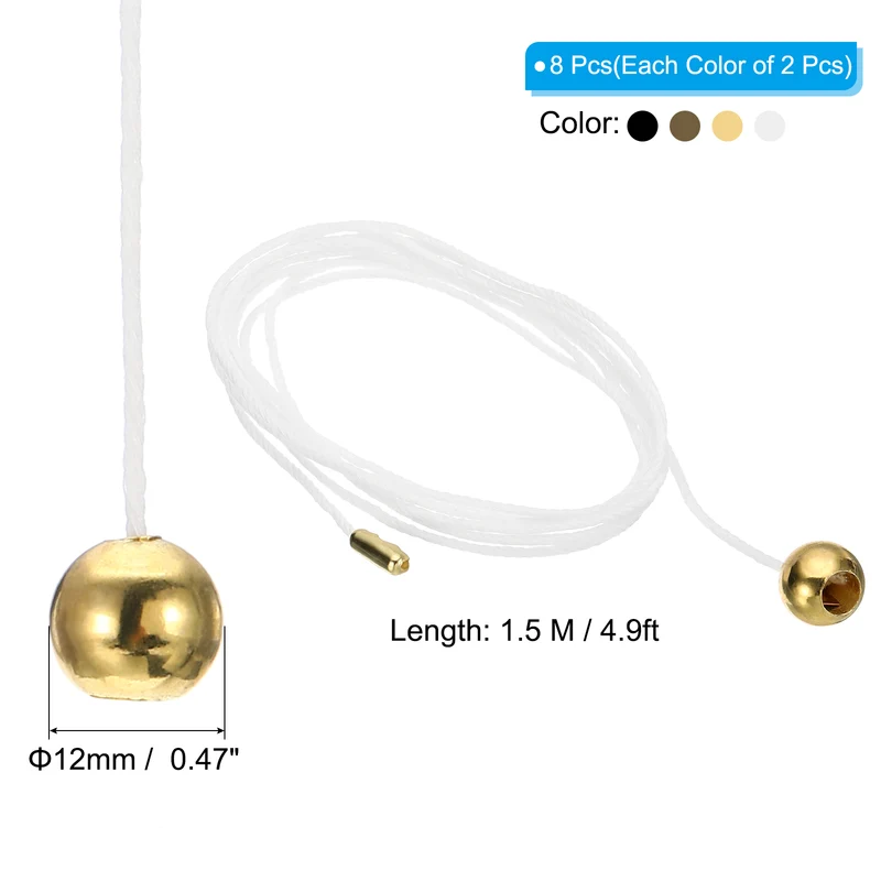 1.5M 4.9ft Ceiling Fan Pull Chain Extender, 8 Pcs with Ball Pendant, 4 Colors