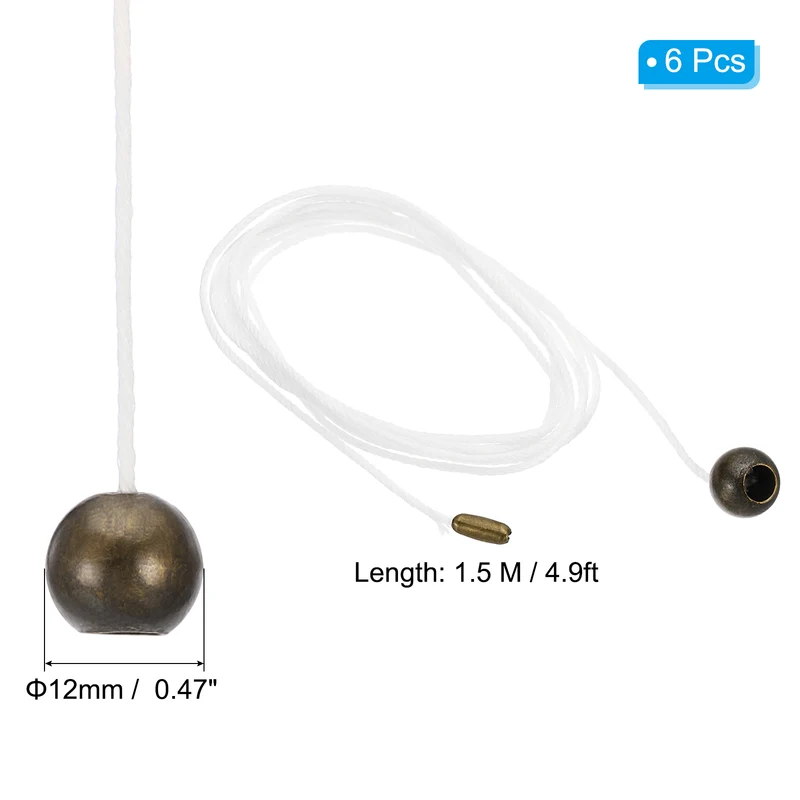 1.5M 4.9ft Ceiling Fan Pull Chain Extender, 6 Pcs with Ball Pendant, Bronze