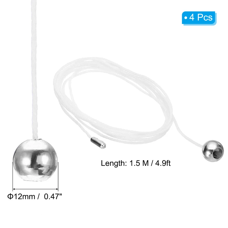 1.5M 4.9ft Ceiling Fan Pull Chain Extender, 4 Pcs with Ball Pendant, Silver Tone
