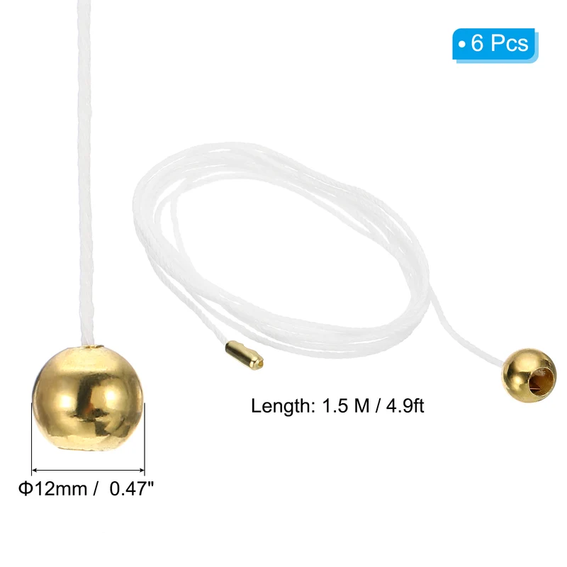 1.5M 4.9ft Ceiling Fan Pull Chain Extender, 6 Pcs with Ball Pendant, Gold Tone