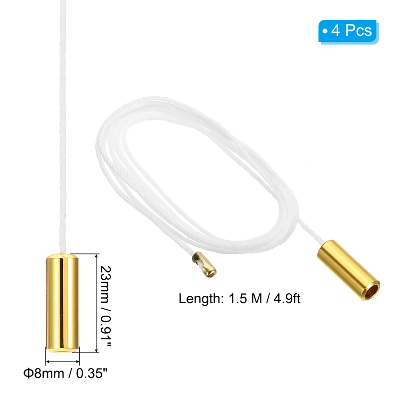 1.5M 4.9ft Ceiling Fan Pull Chain Extender with Gold Tone Cylinder Pendant 4Pcs