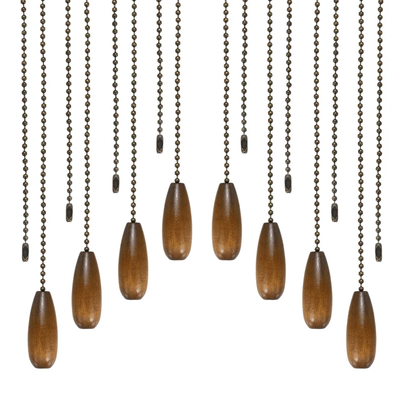 8 Pcs Wooden Ceiling Fan Pull Chain Extender, 13 Inch Walnut