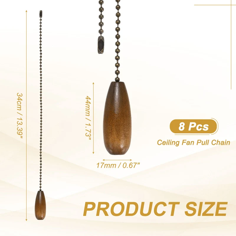 8 Pcs Wooden Ceiling Fan Pull Chain Extender, 13 Inch Walnut