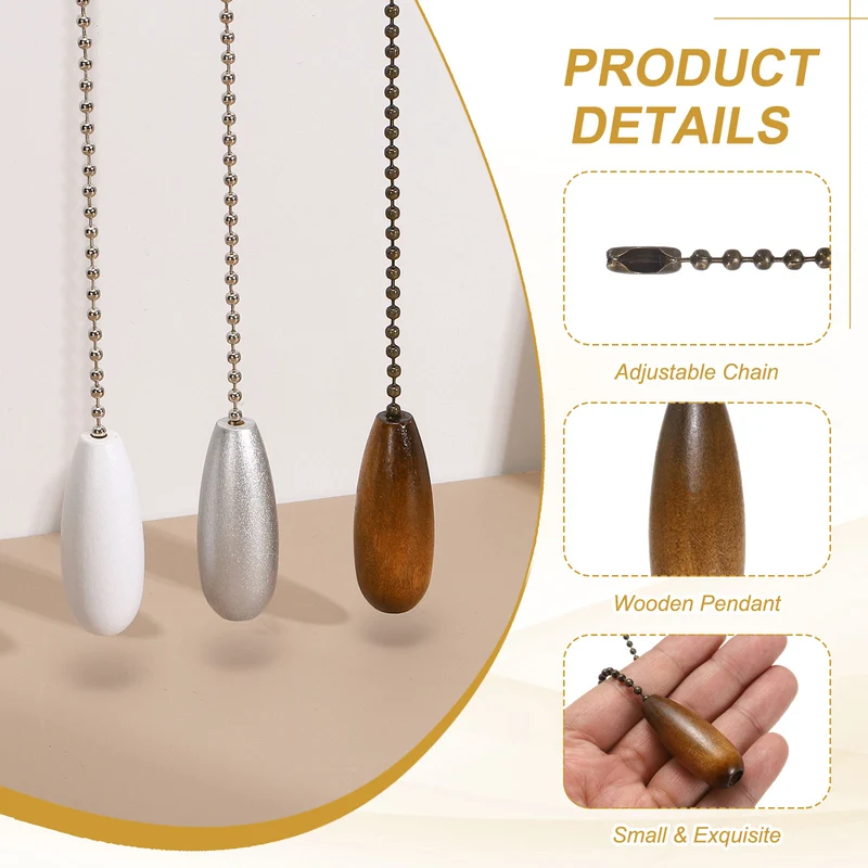 8 Pcs Wooden Ceiling Fan Pull Chain Extender, 13 Inch Walnut