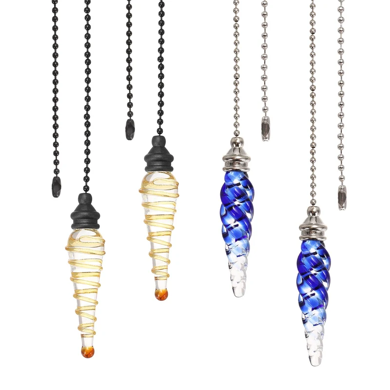 4 Pcs Crystal Ceiling Fan Pull Chain Extender 15 Inch for Light, Yellow/Blue