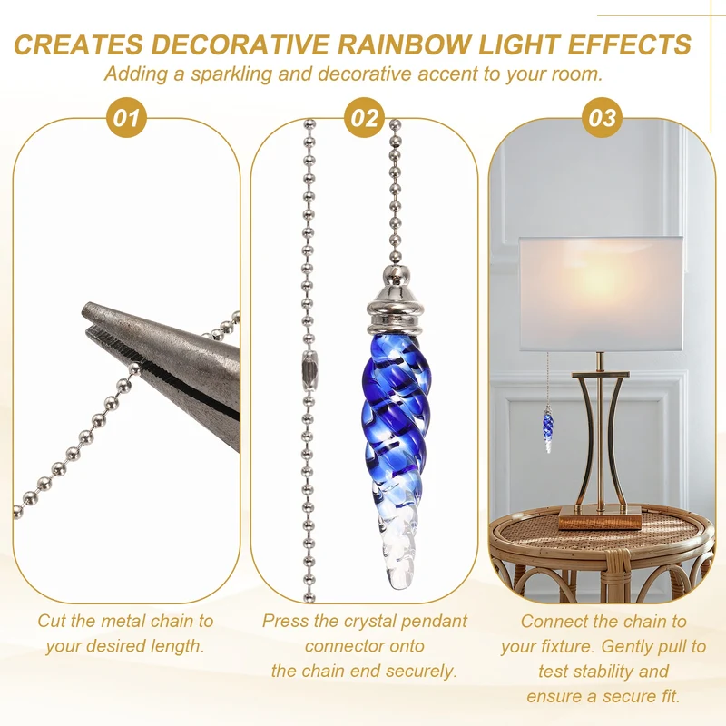 4 Pcs Crystal Ceiling Fan Pull Chain Extender 15 Inch for Light, Yellow/Blue