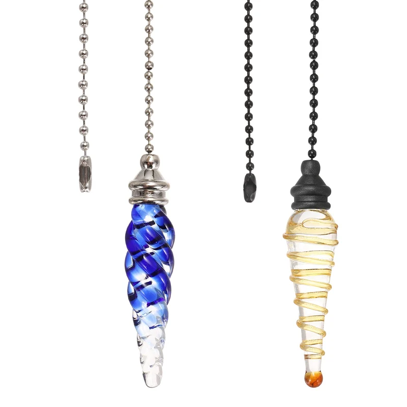 2 Pcs Crystal Ceiling Fan Pull Chain Extender 15 Inch for Light, Yellow/Blue