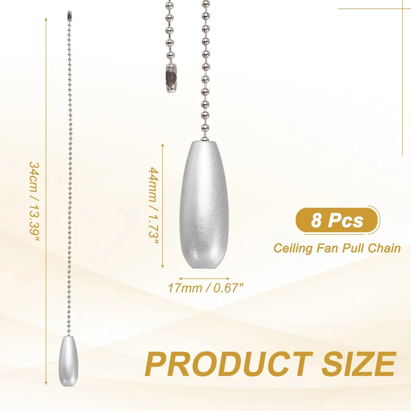 8 Pcs Wooden Ceiling Fan Pull Chain Extender, 13 Inch Silver