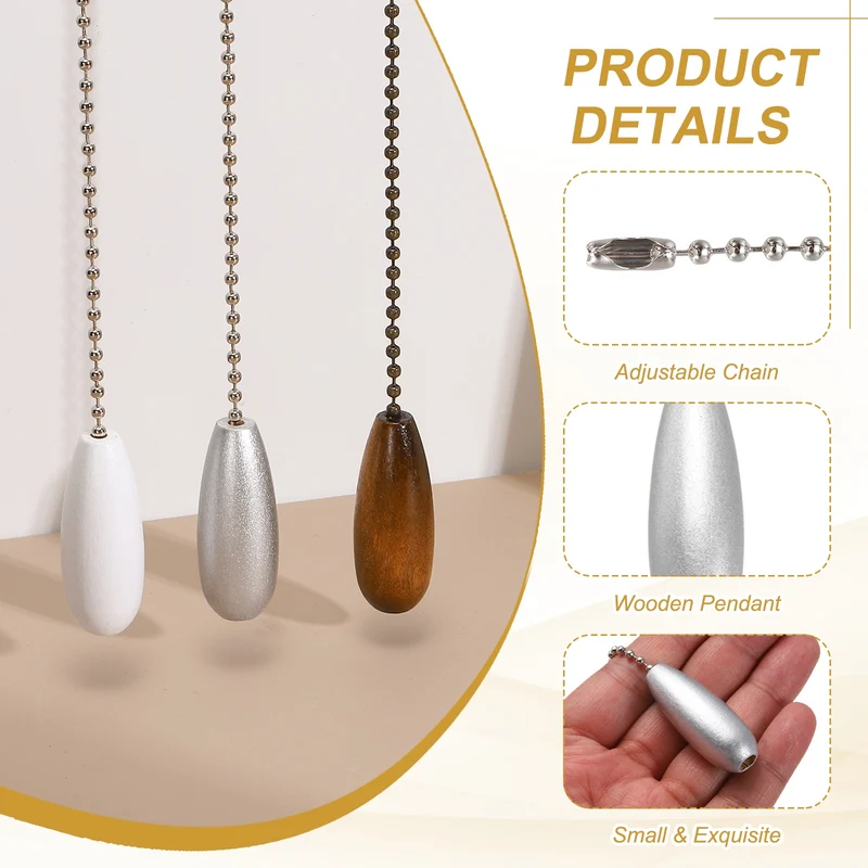 8 Pcs Wooden Ceiling Fan Pull Chain Extender, 13 Inch Silver
