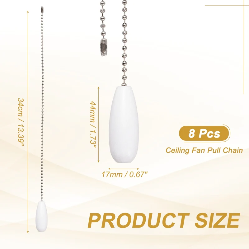 8 Pcs Wooden Ceiling Fan Pull Chain Extender, 13 Inch White