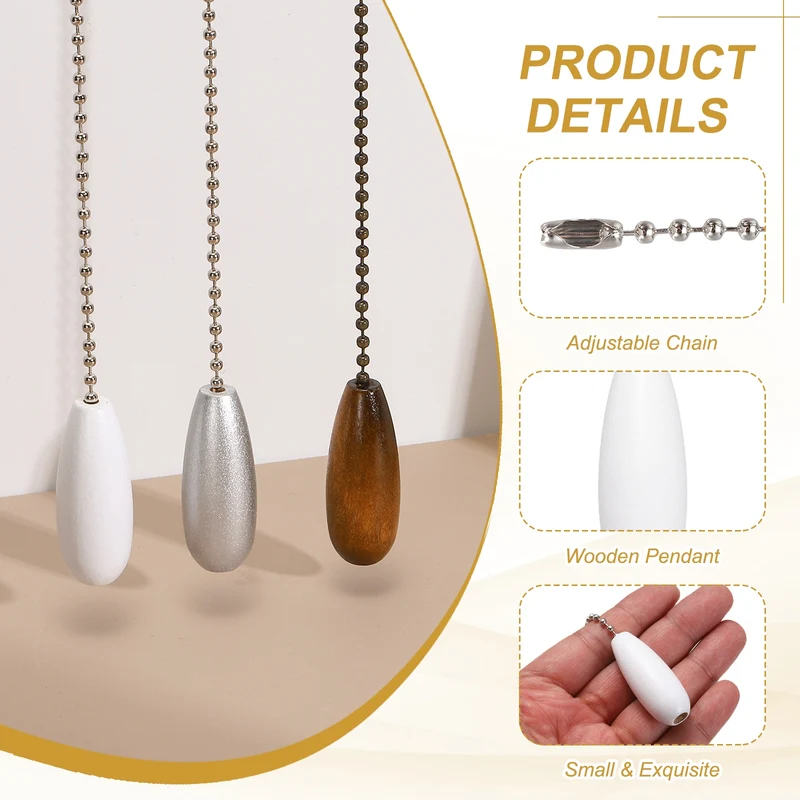 8 Pcs Wooden Ceiling Fan Pull Chain Extender, 13 Inch White