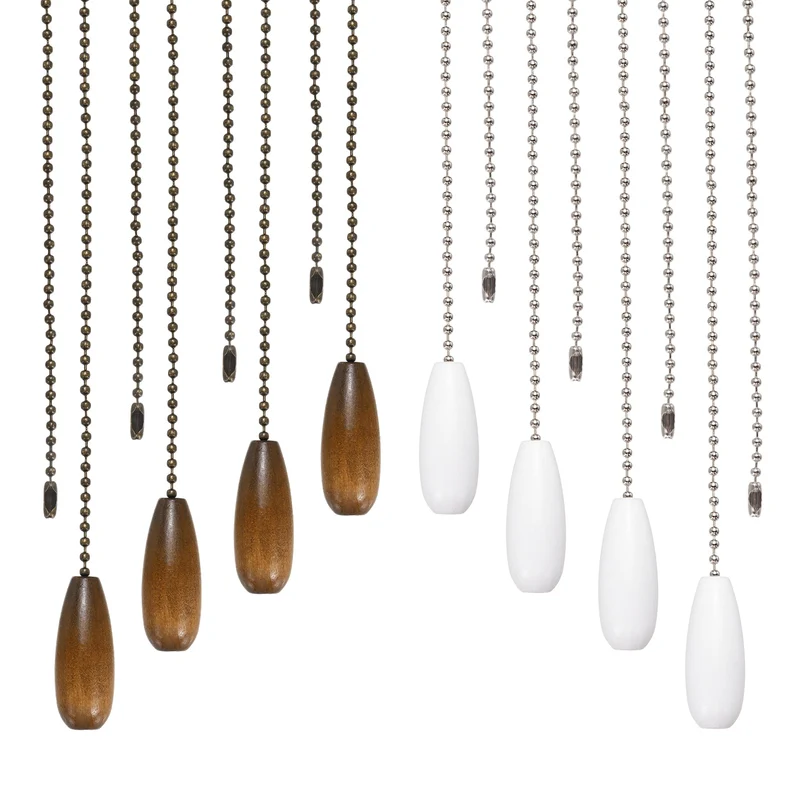 8 Pcs Wooden Ceiling Fan Pull Chain Extender, 13 Inch White/Walnut