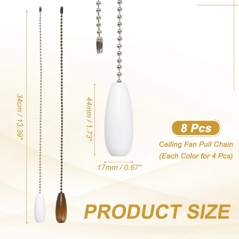 8 Pcs Wooden Ceiling Fan Pull Chain Extender, 13 Inch White/Walnut