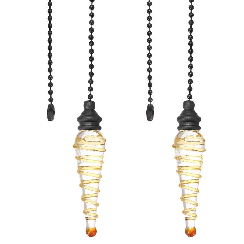 2 Pcs Crystal Ceiling Fan Pull Chain Extender 15 Inch for Light, Yellow