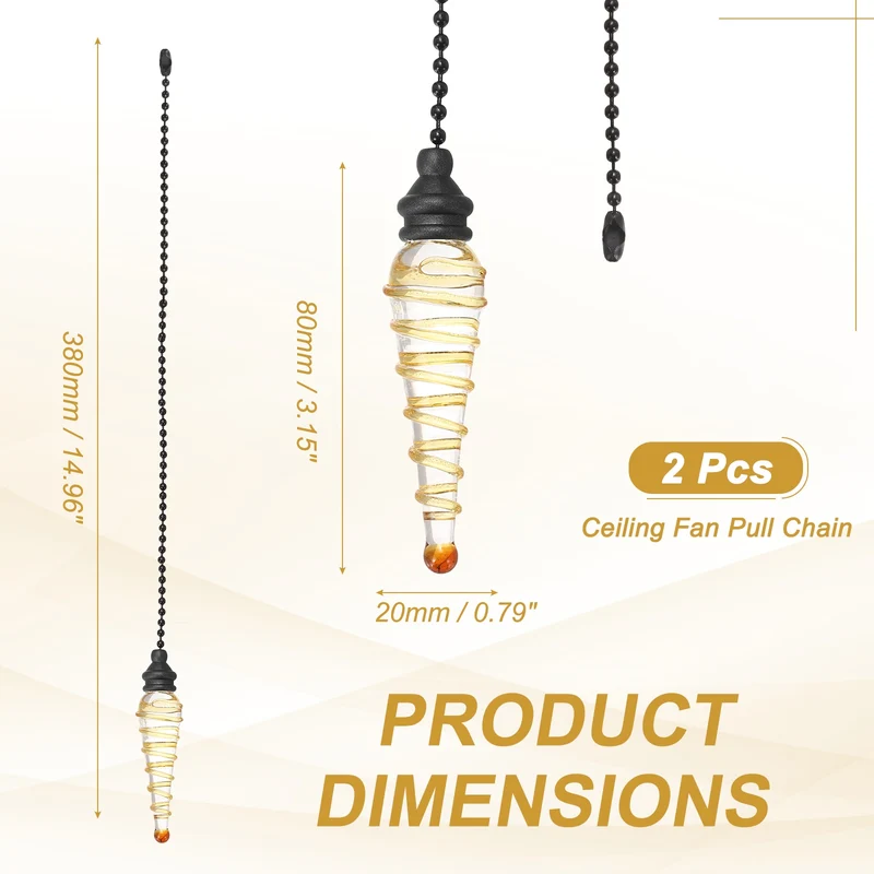 2 Pcs Crystal Ceiling Fan Pull Chain Extender 15 Inch for Light, Yellow