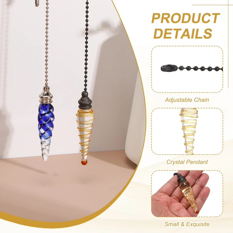 2 Pcs Crystal Ceiling Fan Pull Chain Extender 15 Inch for Light, Yellow