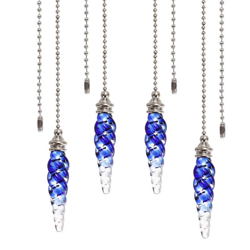 4 Pcs Crystal Ceiling Fan Pull Chain Extender 15 Inch for Light, Blue