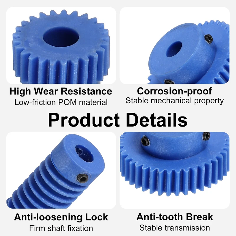 2Set POM Worm Gear Set 0.8M 40:1 Reduction Ratio Gear 6mm Bore Rod 6mm Bore
