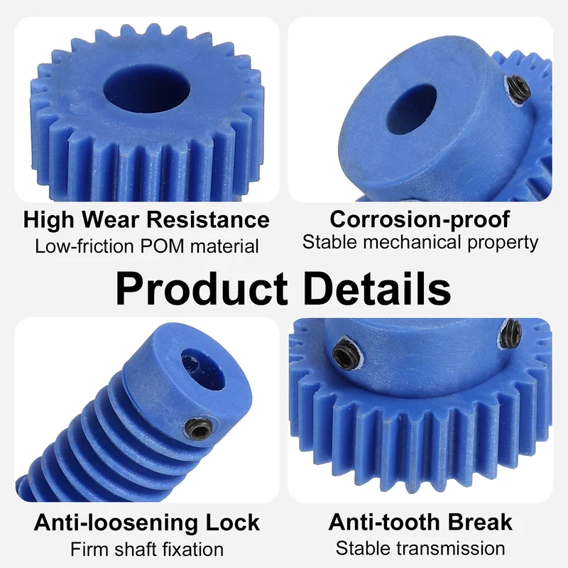 3Set POM Worm Gear Set 0.8M 30:1 Reduction Ratio Gear 6mm Bore Rod 6mm Bore