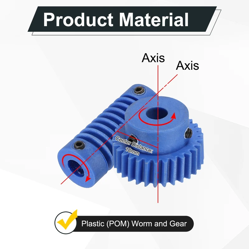 2Set POM Worm Gear Set 0.8M 30:1 Reduction Ratio Gear 6mm Bore Rod 6mm Bore